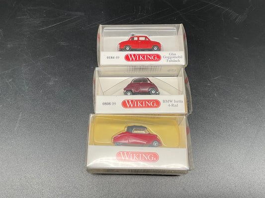 Drei Wiking Modelle, BMW, Goggomobil, Messerschmitt