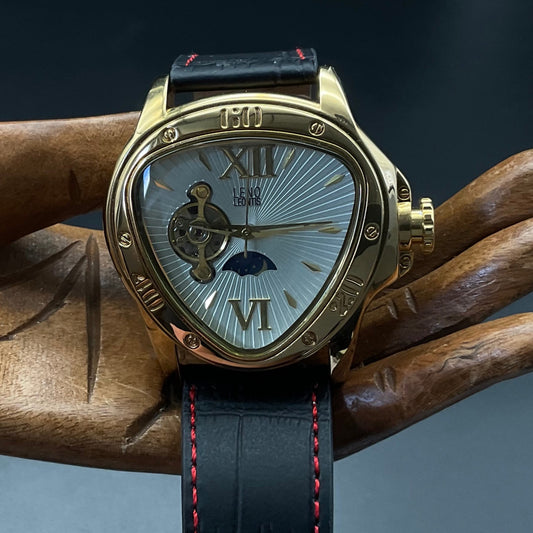 Gold-schwarze Leno Leontis Uhr