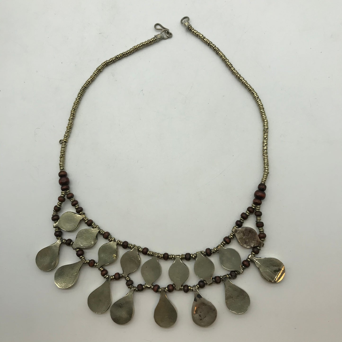 Statement Kette, Modeschmuck, königsblau, silber und rotfarbend, Tropfenform