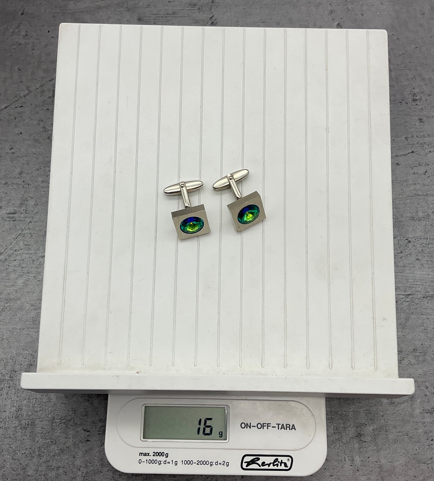 Manschettenknöpfe, Silberfarben mit Türkis/blauem Stein