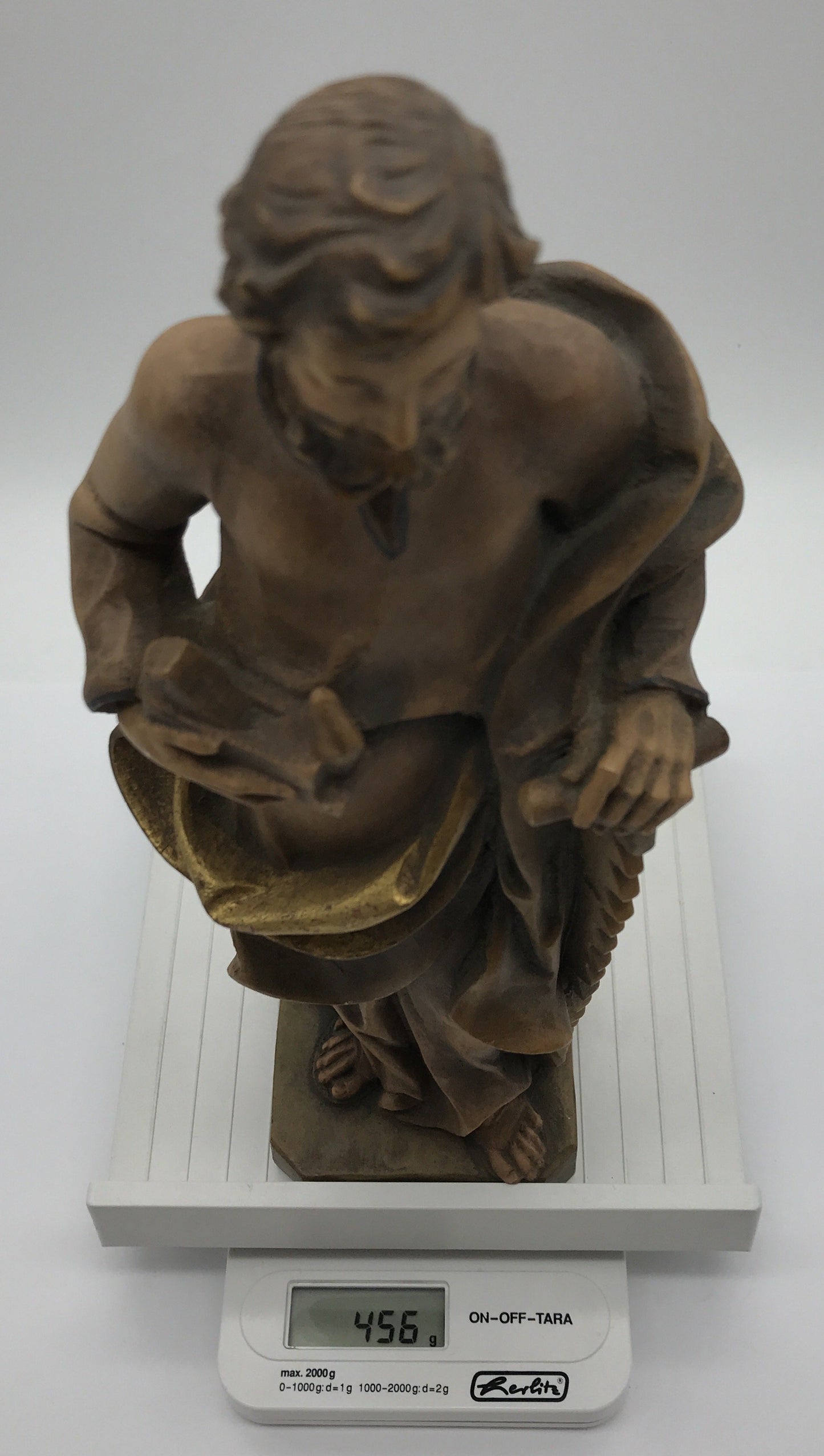 Josef als Handwerker mit Langsäge, Holzgeschnitzt, 30 cm hoch