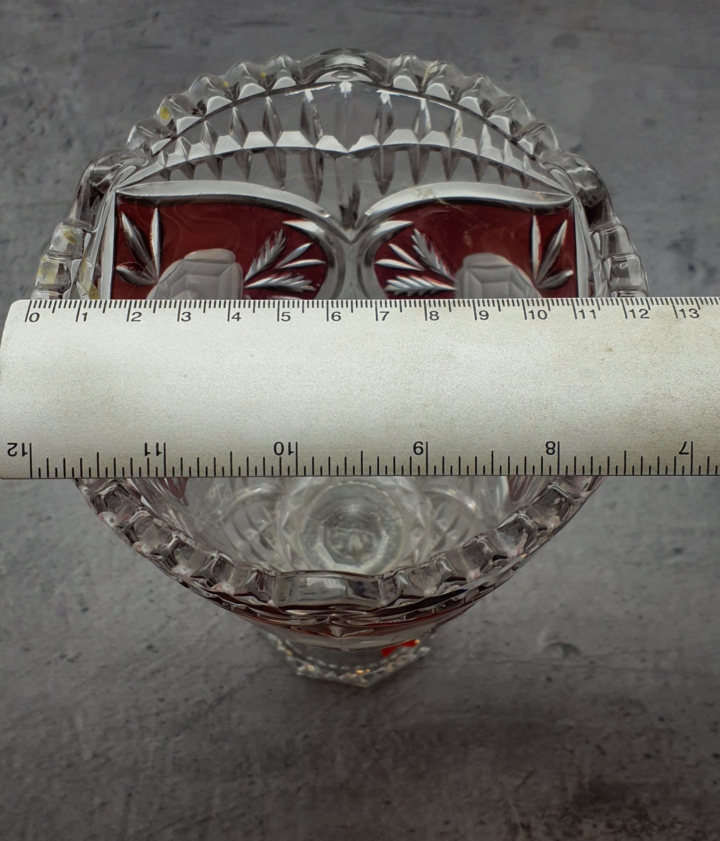 Blumen Vase aus Glas mit Podest "Anna Hütte"Bleikristall, rotes Blumenmotiv