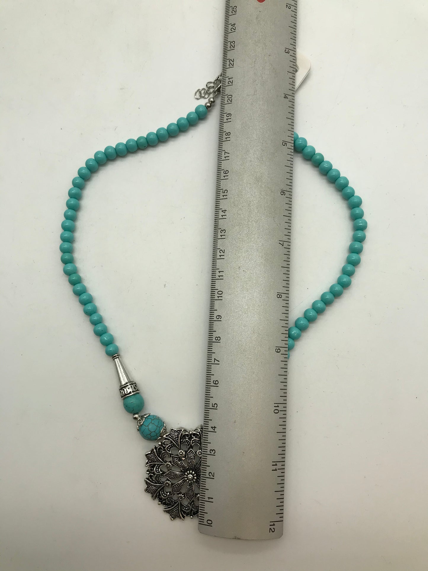 Statement Kette, Modeschmuck, türkis, silber, Blumenanhänger, Fashion Jewelry