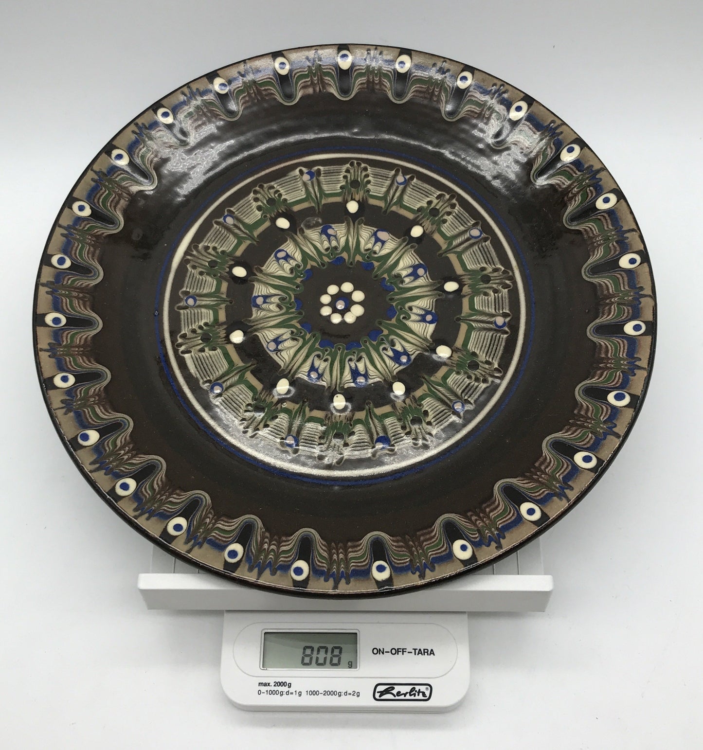 Wandteller Keramik, braun gemustert, Deko, 26,5 cm Durchmesser