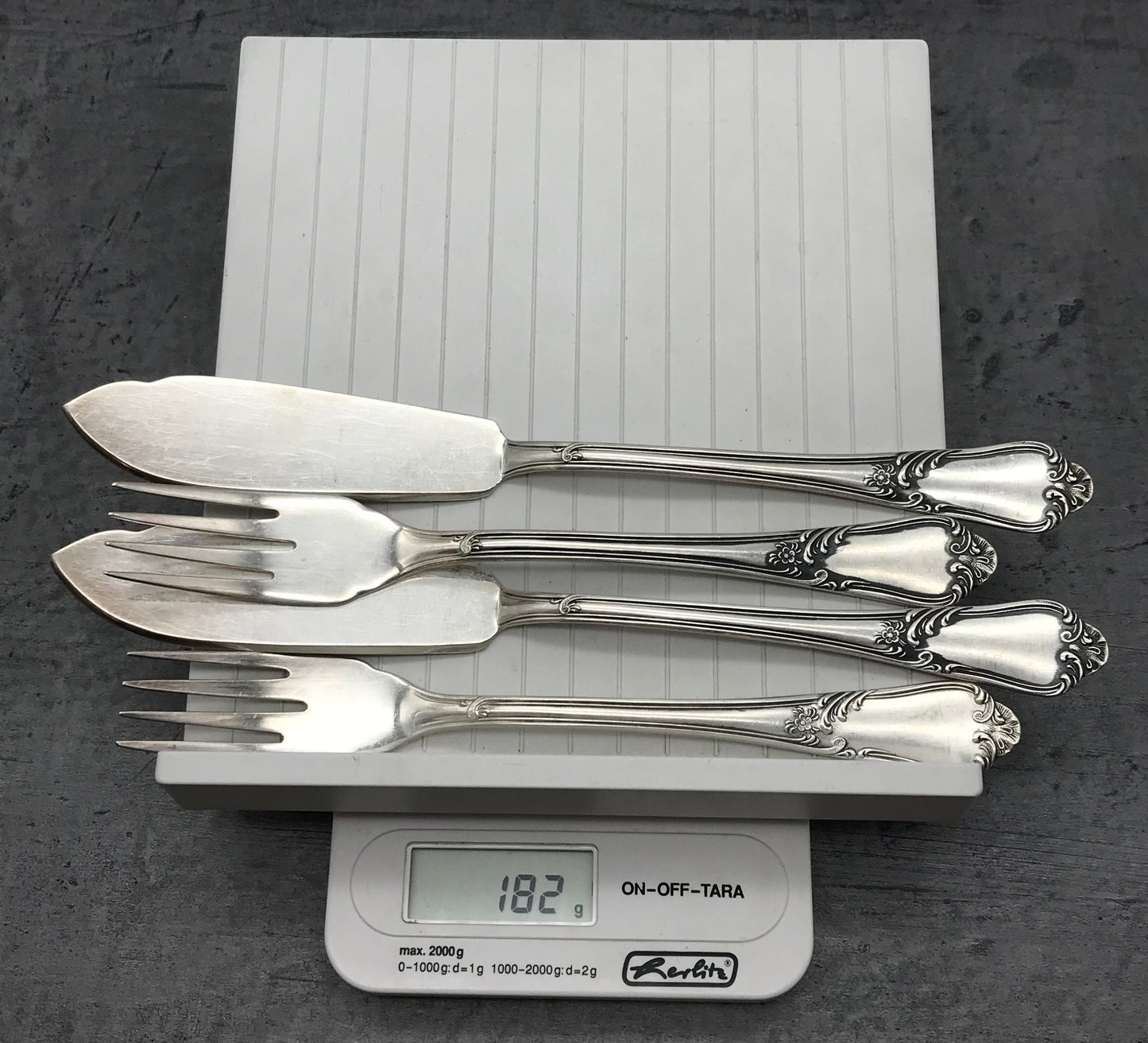 Fischbesteck, 4 Tlg., MFN 100er Silber, 2 Gabeln und 2 Messer