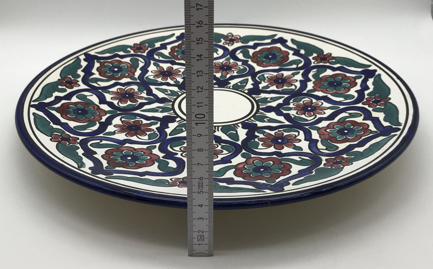 Wandteller Keramik, Blumenmuster, grün, blau, rot, 37 cm Durchmesser