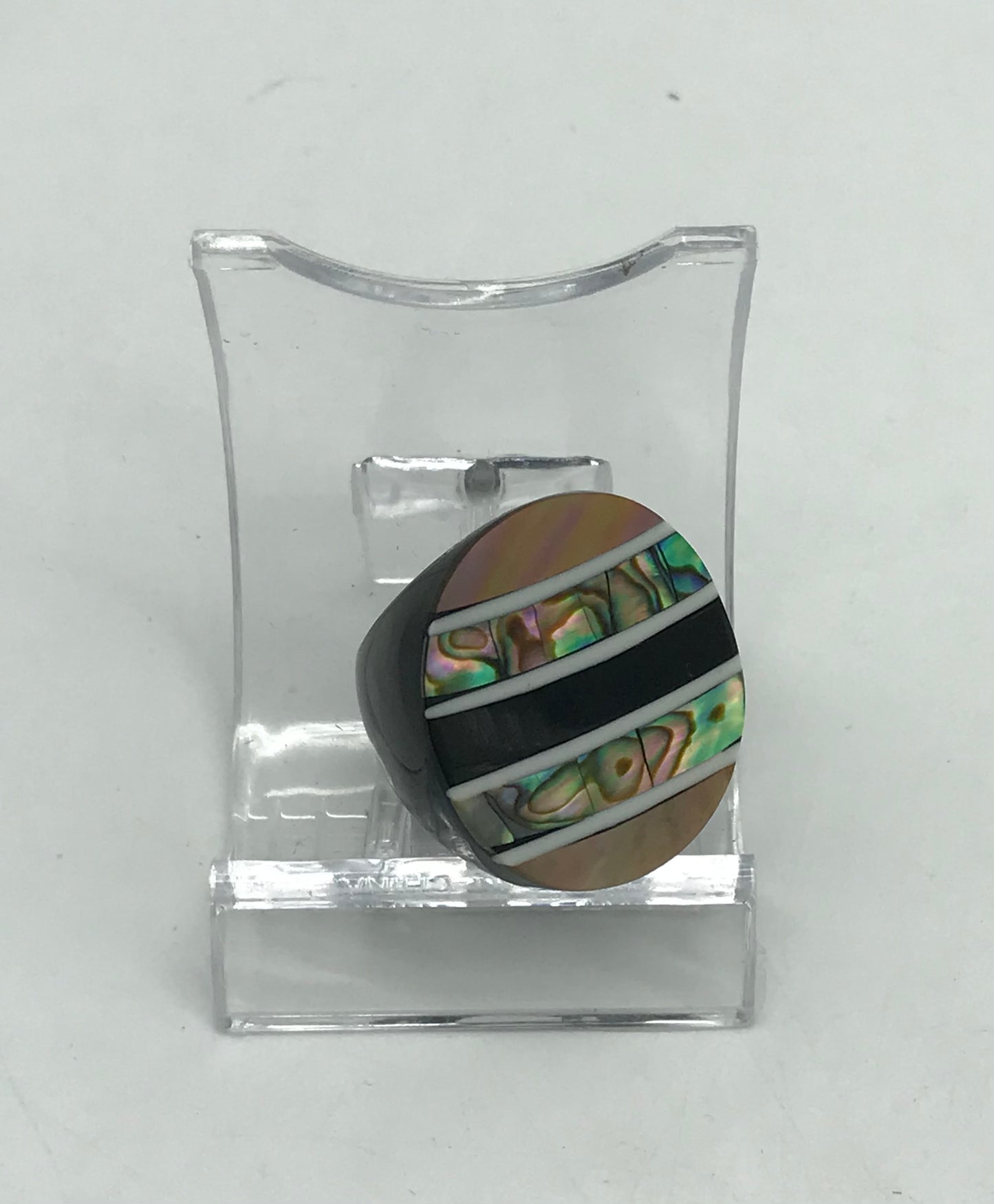 Ring aus Holz - Perlmutt - Handarbeit-gestreift Ringgröße: 17,5 mm