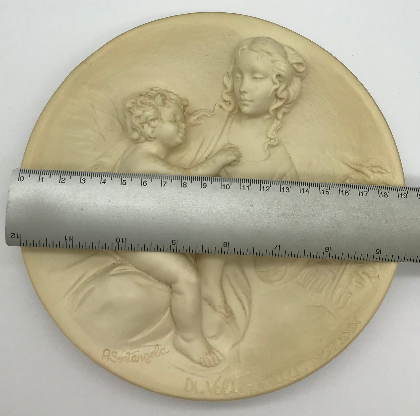 Madonna Serena, Ital. Wand Teller, Reliefteller, Elfenbeinfarben, A. Santangela