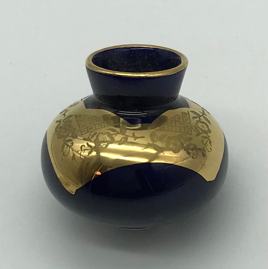 Kleine Vase Dunkelblau Gold Blumen Dekor