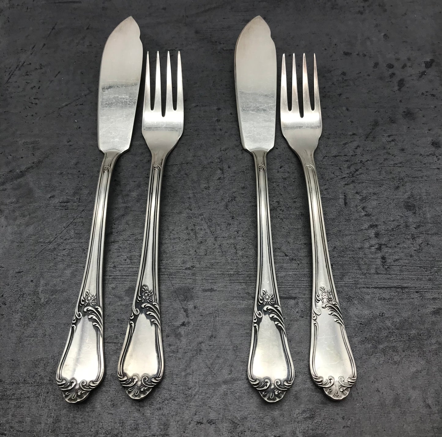 Fischbesteck, 4 Tlg., MFN 100er Silber, 2 Gabeln und 2 Messer