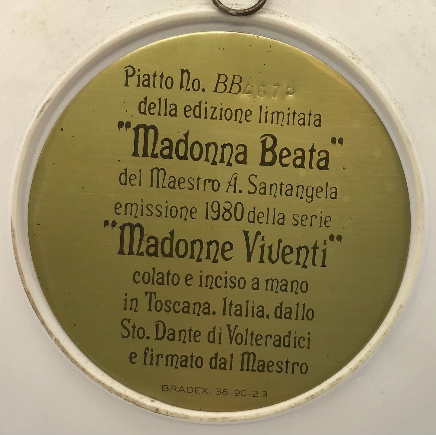 Madonna Beata, Ital. Wand Teller, Reliefteller, Elfenbeinfarben, A. Santangela