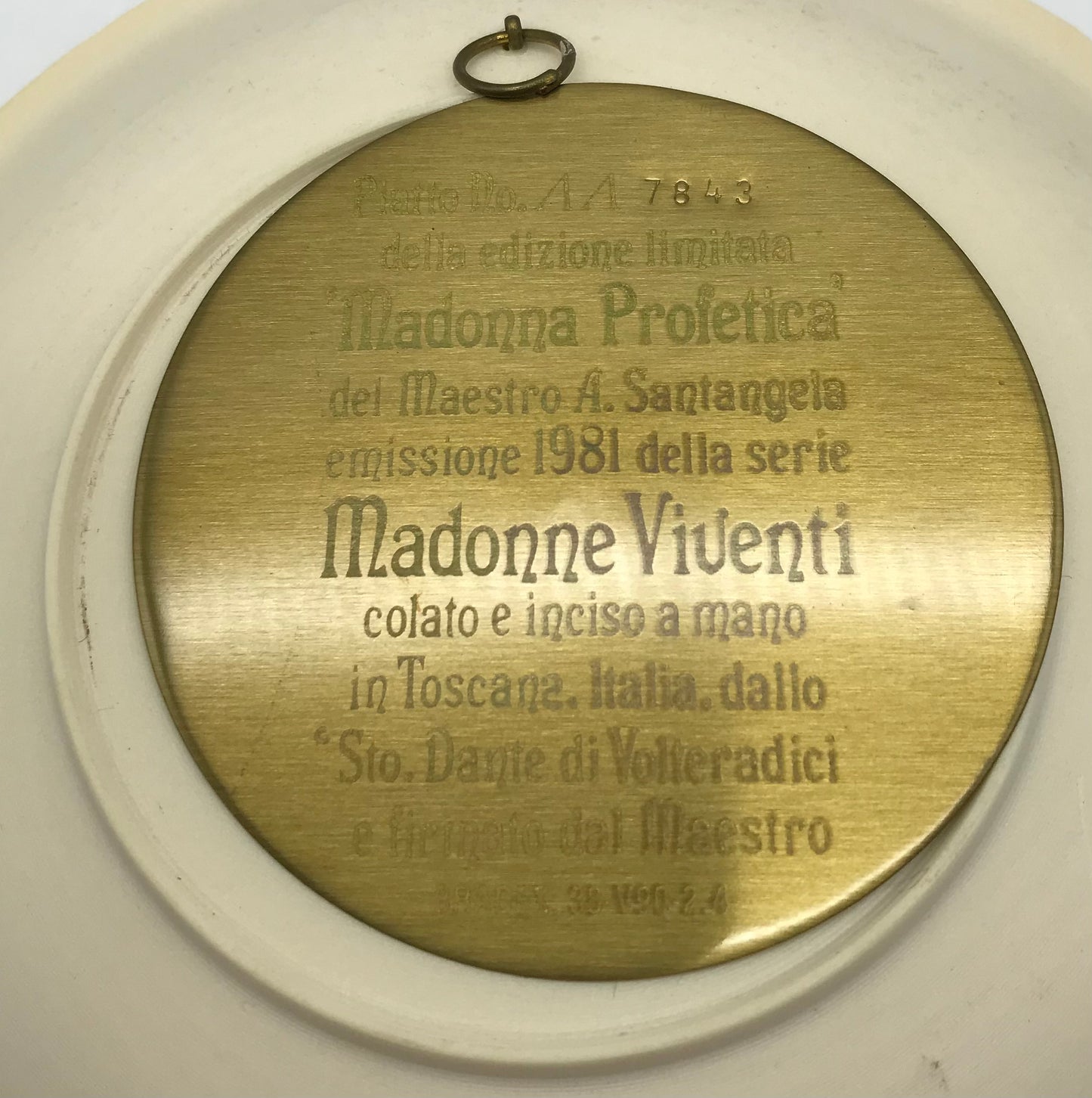 Madonna Profetica, Ital. Wand Teller, Reliefteller, Elfenbeinfarben, A. Santangela