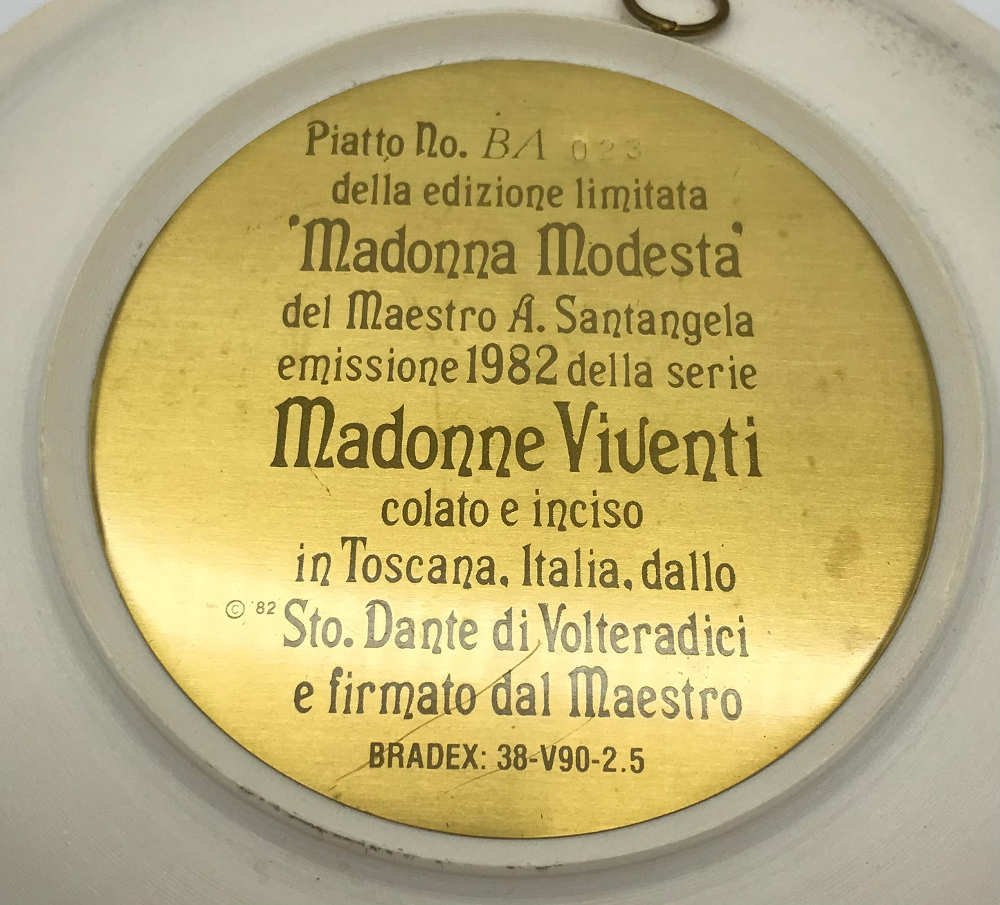 Madonna Modesta, Ital. Wand Teller, Reliefteller, Elfenbeinfarben, A. Santangela