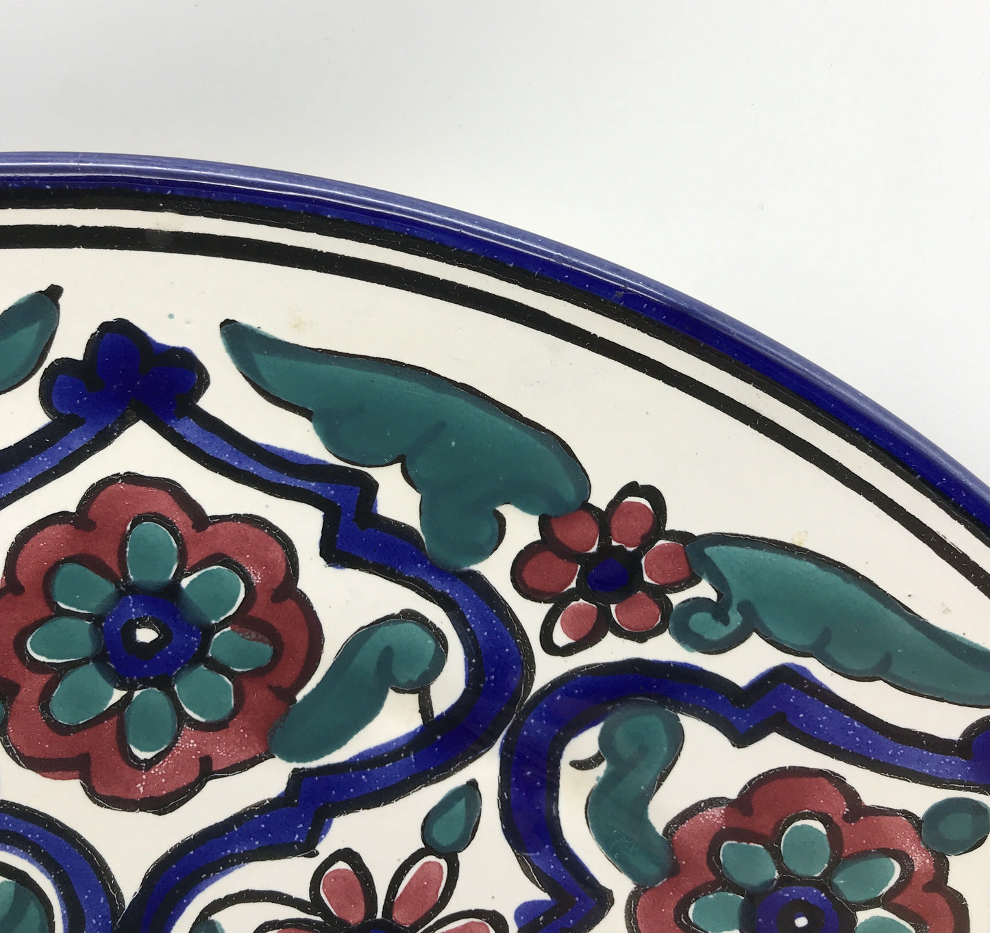 Wandteller Keramik, Blumenmuster, grün, blau, rot, 37 cm Durchmesser