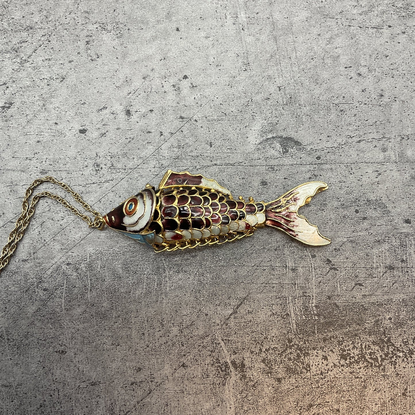 Gliederfisch Parfumfisch, Kette, beweglich, bunt und goldfarbig