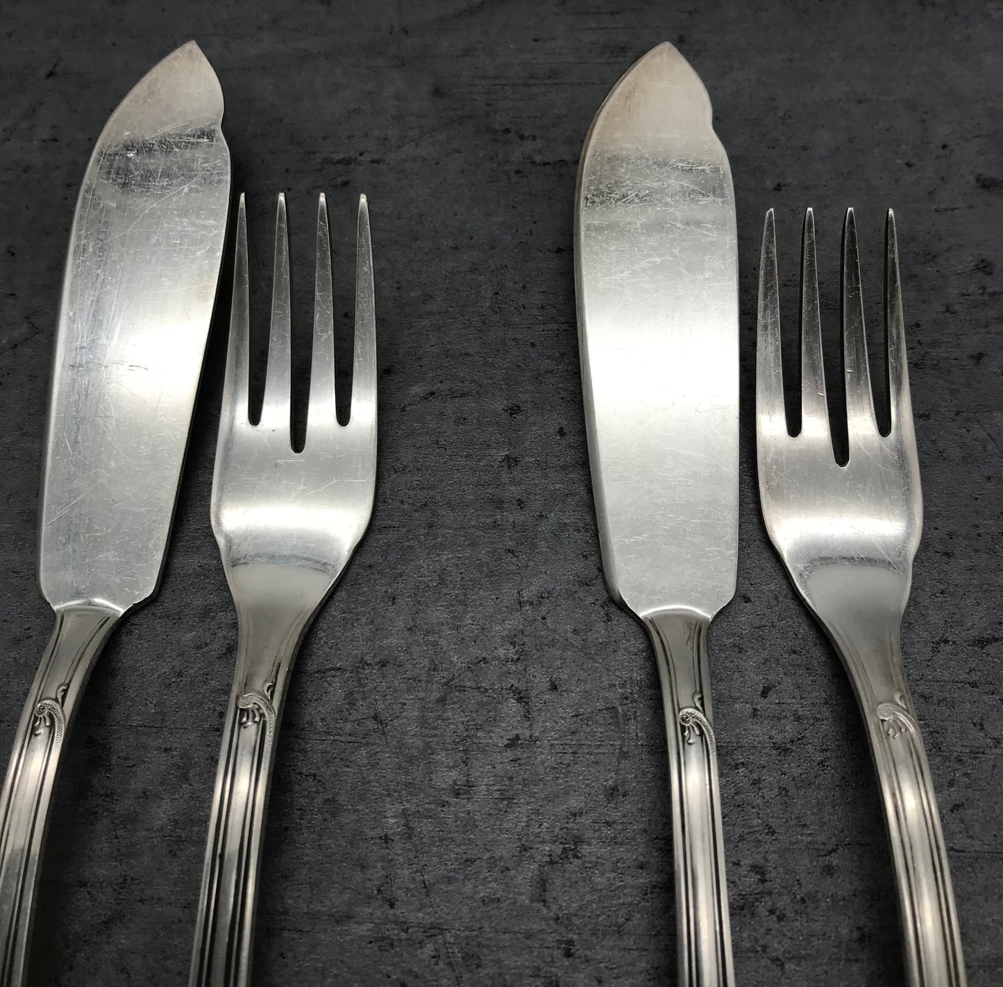 Fischbesteck, 4 Tlg., MFN 100er Silber, 2 Gabeln und 2 Messer