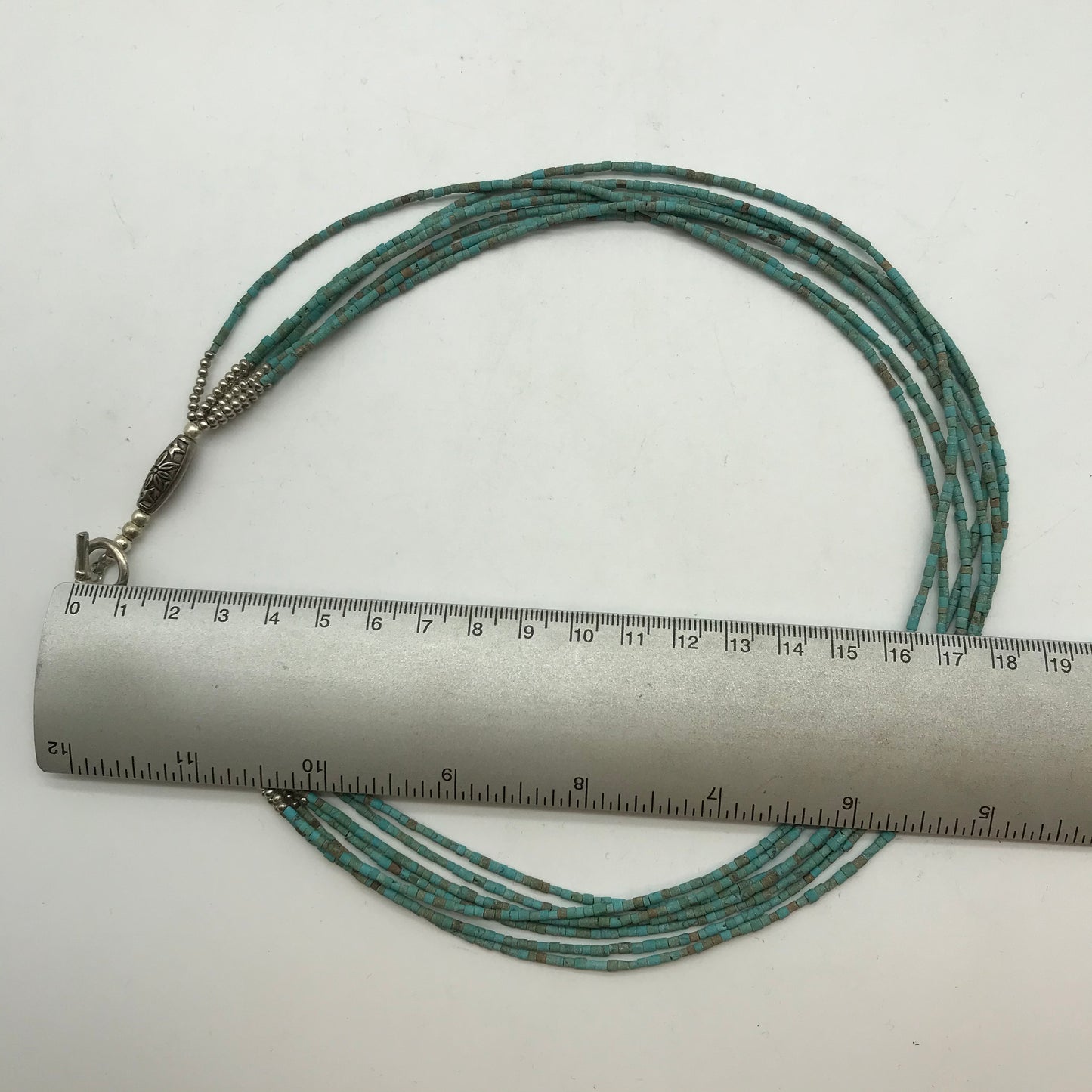 Türkise Modeschmuck Perlenkette, mit Silberfarbenen Verschluss,