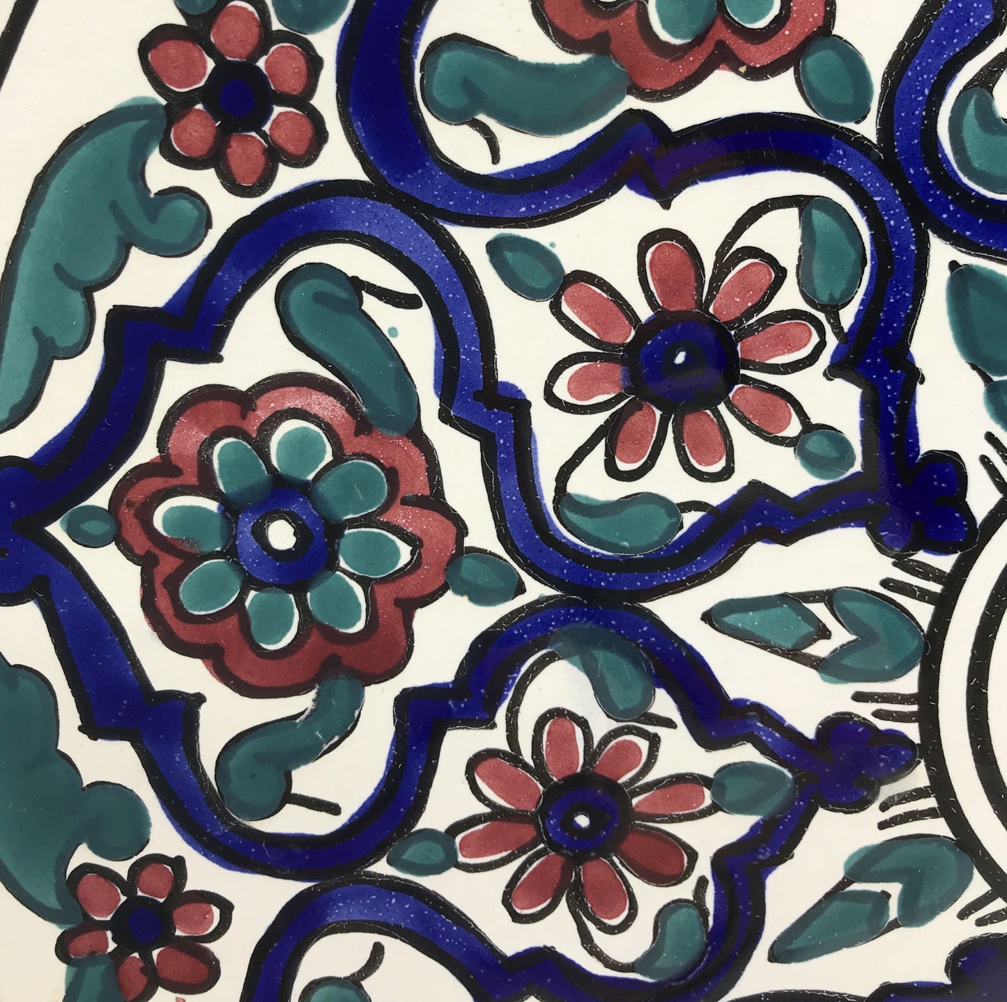 Wandteller Keramik, Blumenmuster, grün, blau, rot, 37 cm Durchmesser