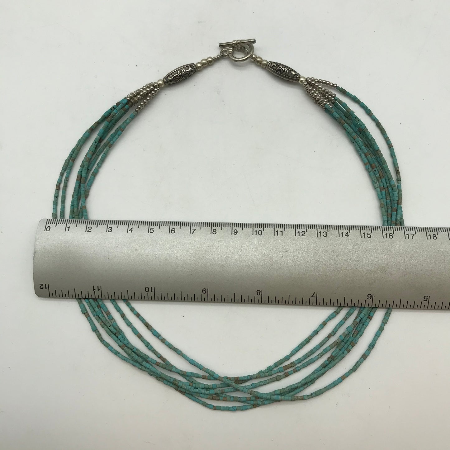 Türkise Modeschmuck Perlenkette, mit Silberfarbenen Verschluss,