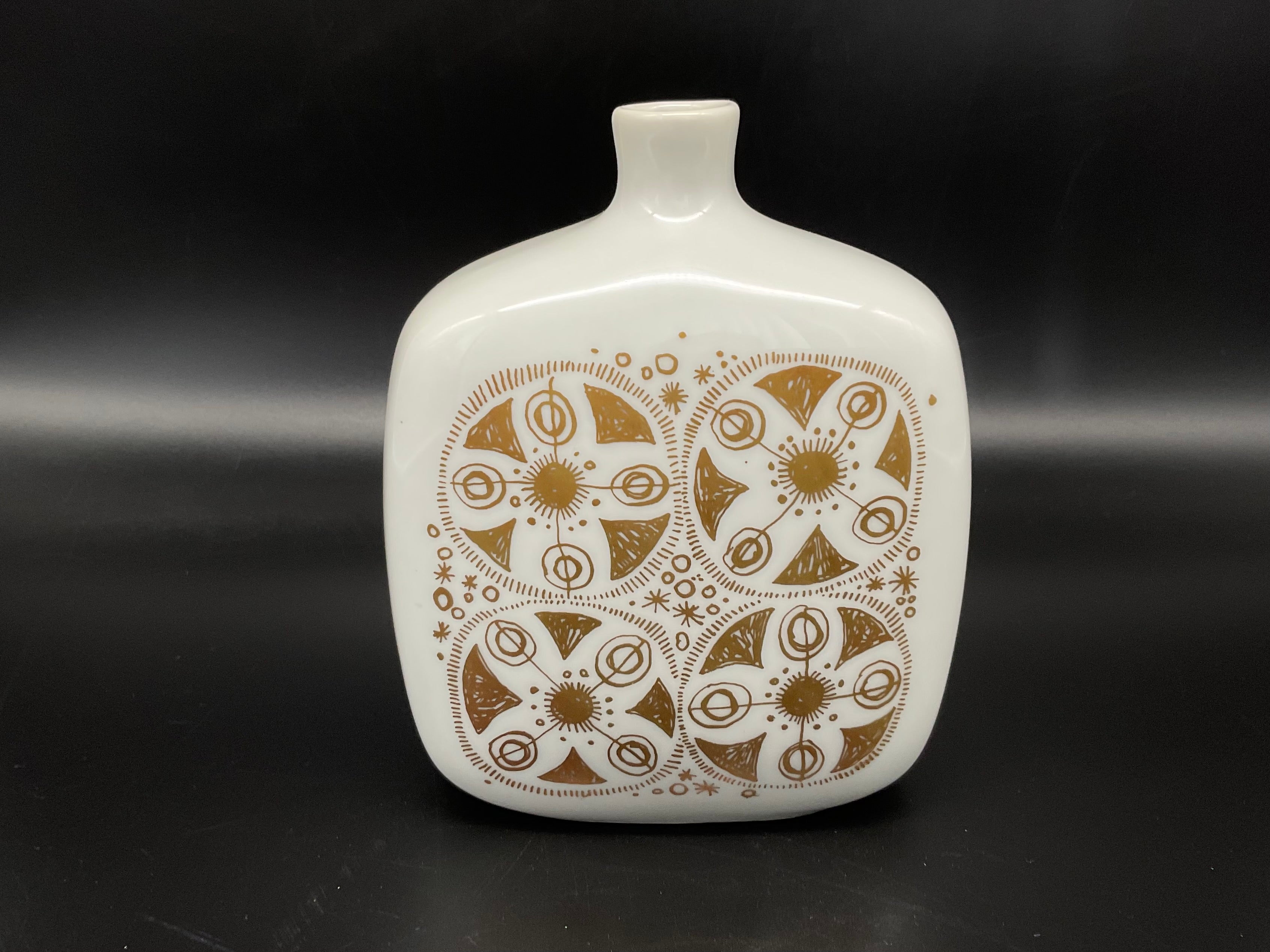 Wunderschöne Goldfarbige-weiße Porzellanvase von Porsgrund Norway