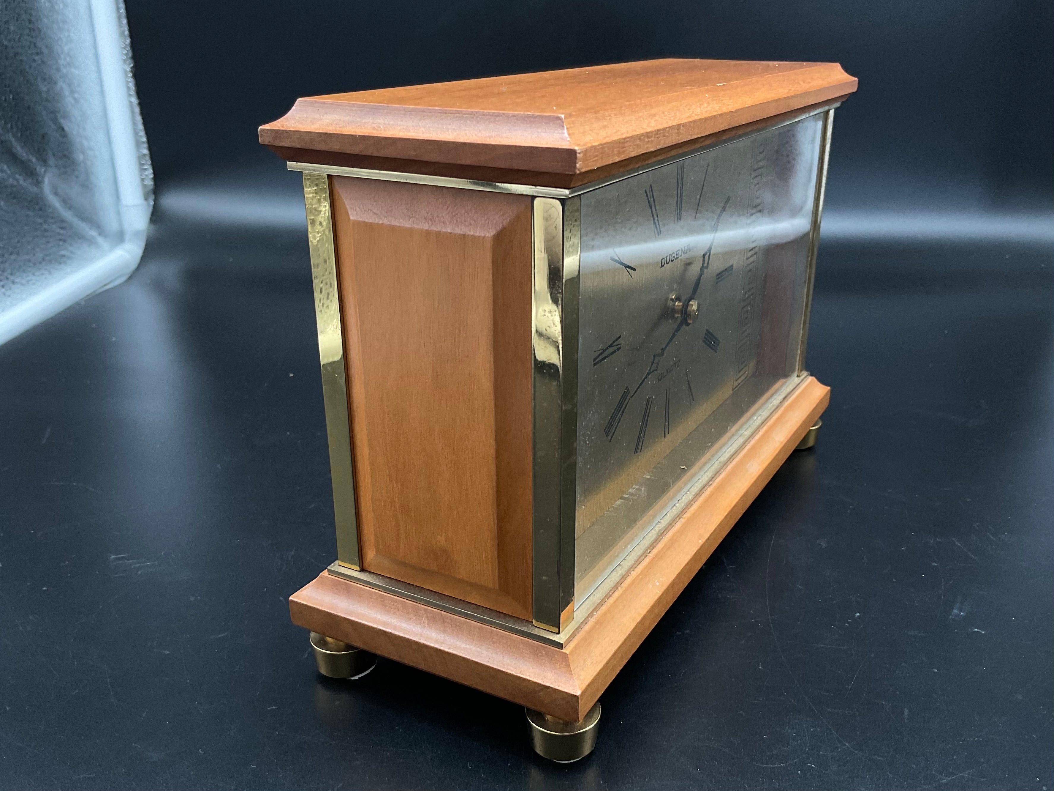 Goldfarbige Dugenta Tischuhr mit Holz