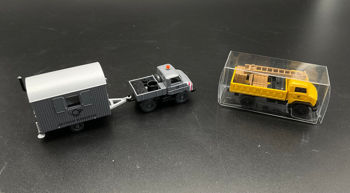 Wiking Post Unimog mit Anhänger und Pritschenwagen