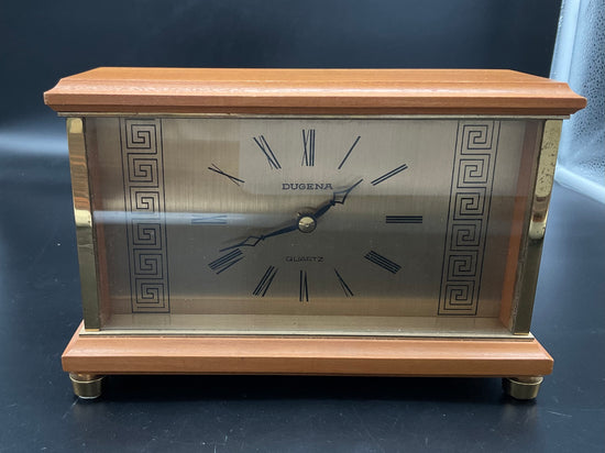 Goldfarbige Dugenta Tischuhr mit Holz