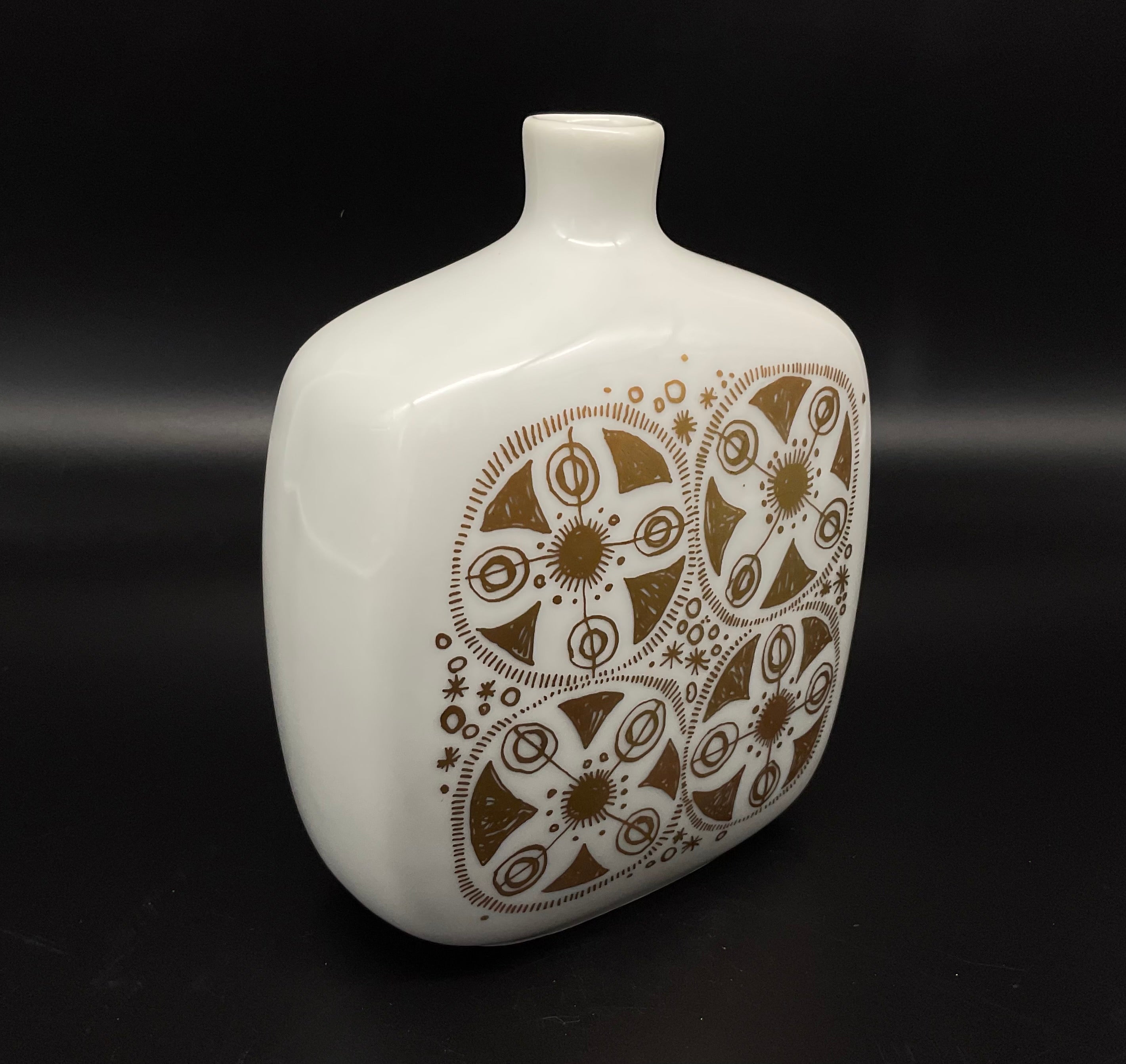 Wunderschöne Goldfarbige-weiße Porzellanvase von Porsgrund Norway