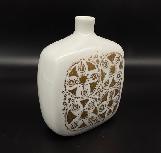 Wunderschöne Goldfarbige-weiße Porzellanvase von Porsgrund Norway