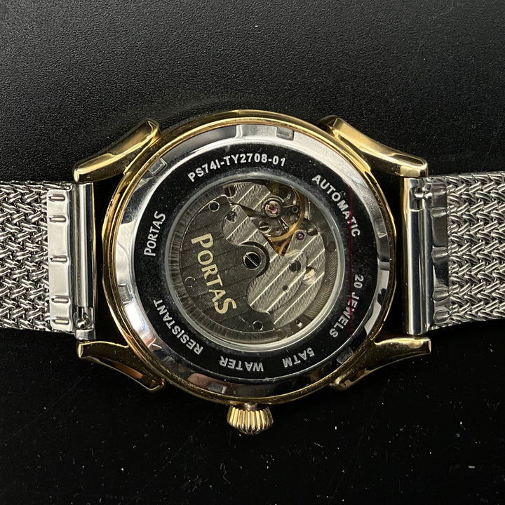 Gold-Silber-blaue Portas Uhr