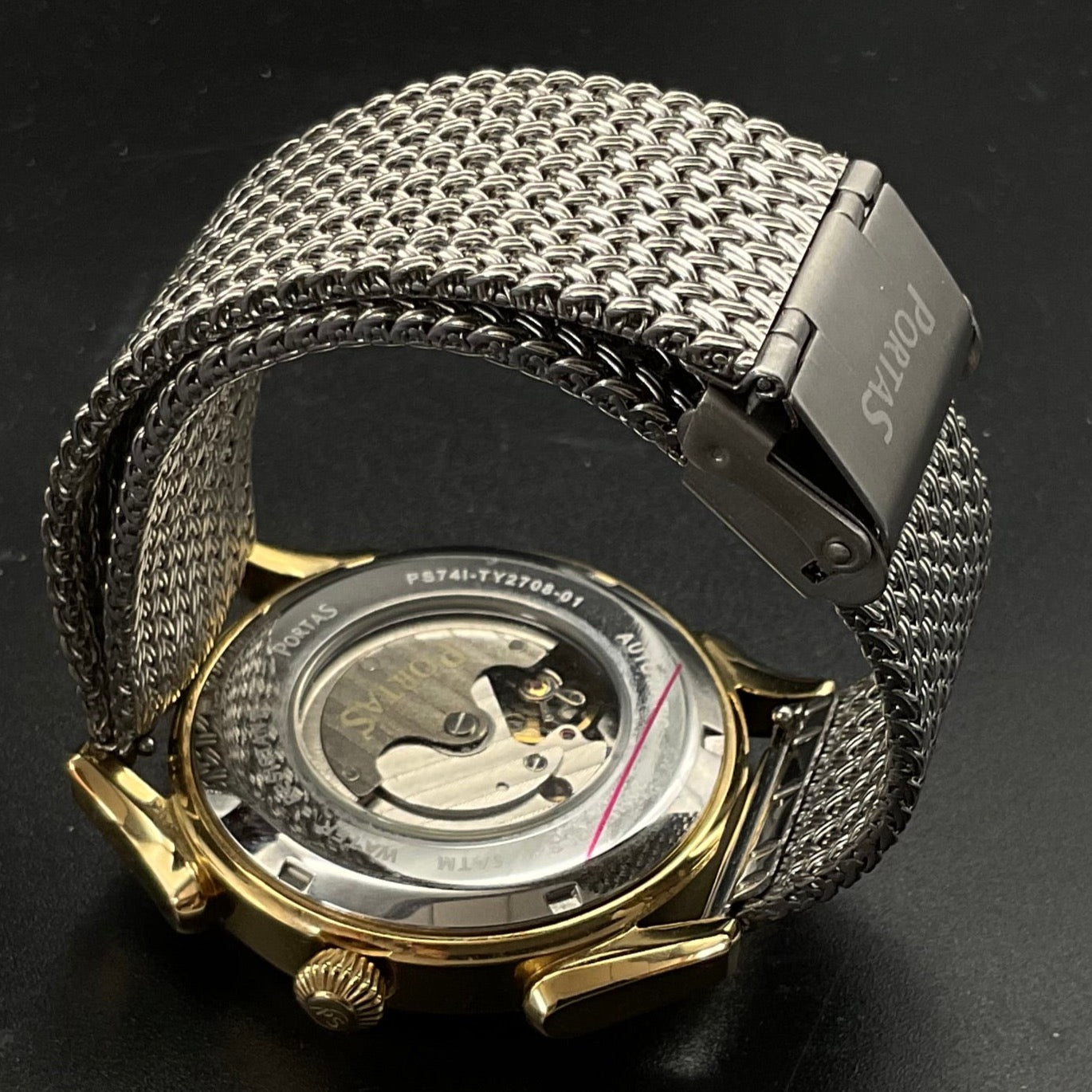 Gold-Silber-blaue Portas Uhr