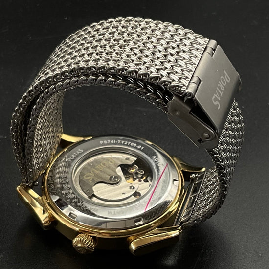 Gold-Silber-blaue Portas Uhr