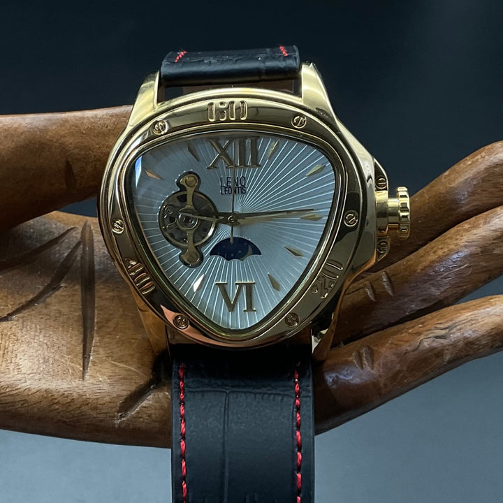 Gold-schwarze Leno Leontis Uhr