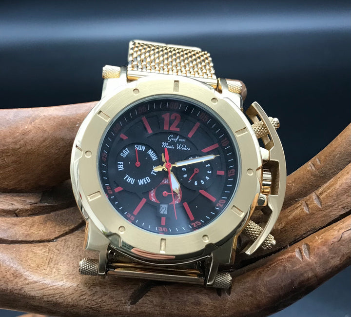 Schwarz-goldene Graf von Monte Wehro Uhr