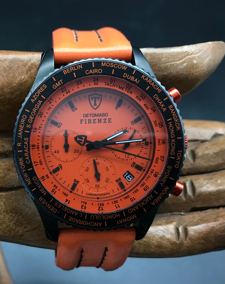 Orange-schwarze Detomaso Firenze Uhr