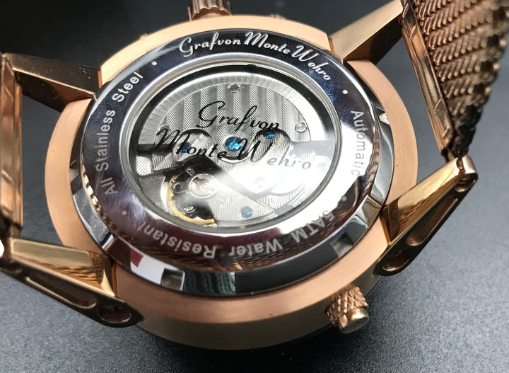 Schwarz Roségoldene Garf von Monte Wehro Uhr