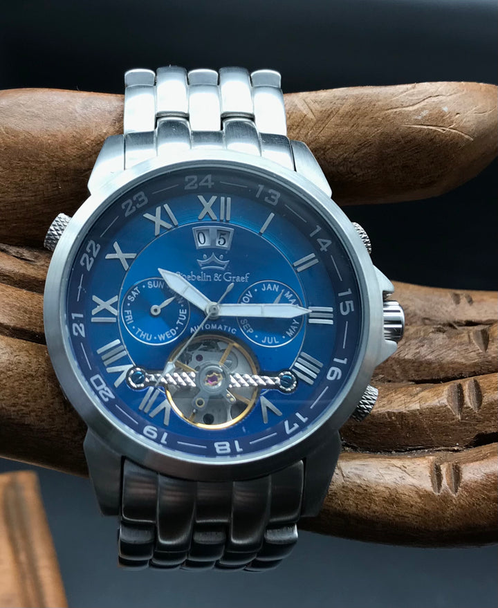 Silber-blaue Roebelin & Graef Uhr