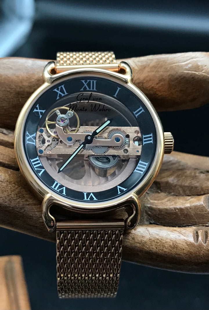 Roségoldene-schwarze Graf von Monte Wehro Uhr