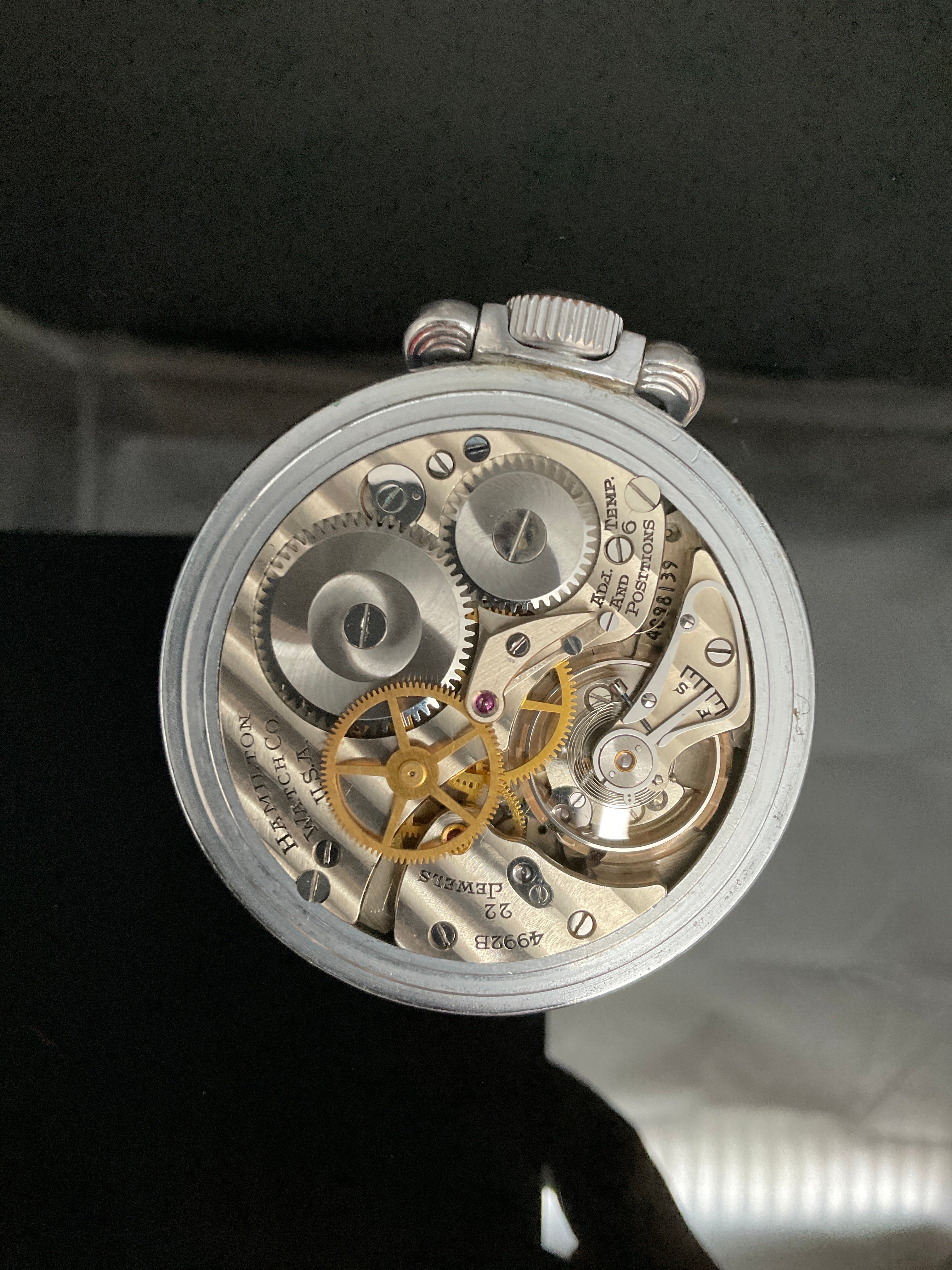 Hamilton Eisenbahn-Taschenuhr aus US-Militärstahl aus der Kriegszeit G.C.T. Taschenuhr  905