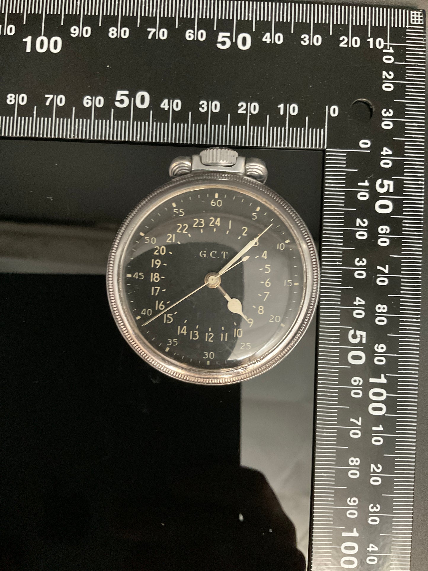 Hamilton Eisenbahn-Taschenuhr aus US-Militärstahl aus der Kriegszeit G.C.T. Taschenuhr