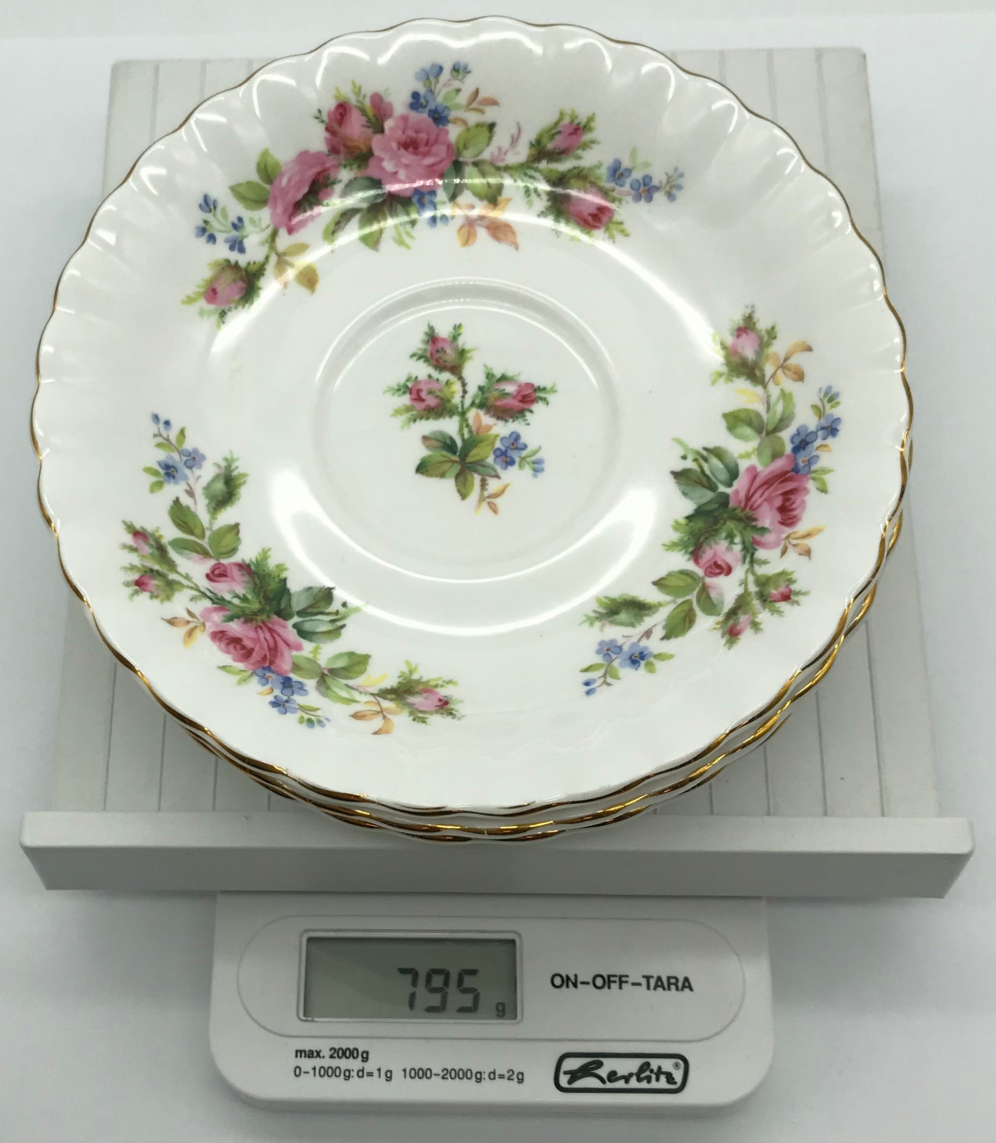 6 x Royal Albert Moss Rose Bone China Unterteller, Teeteller Blumendekor