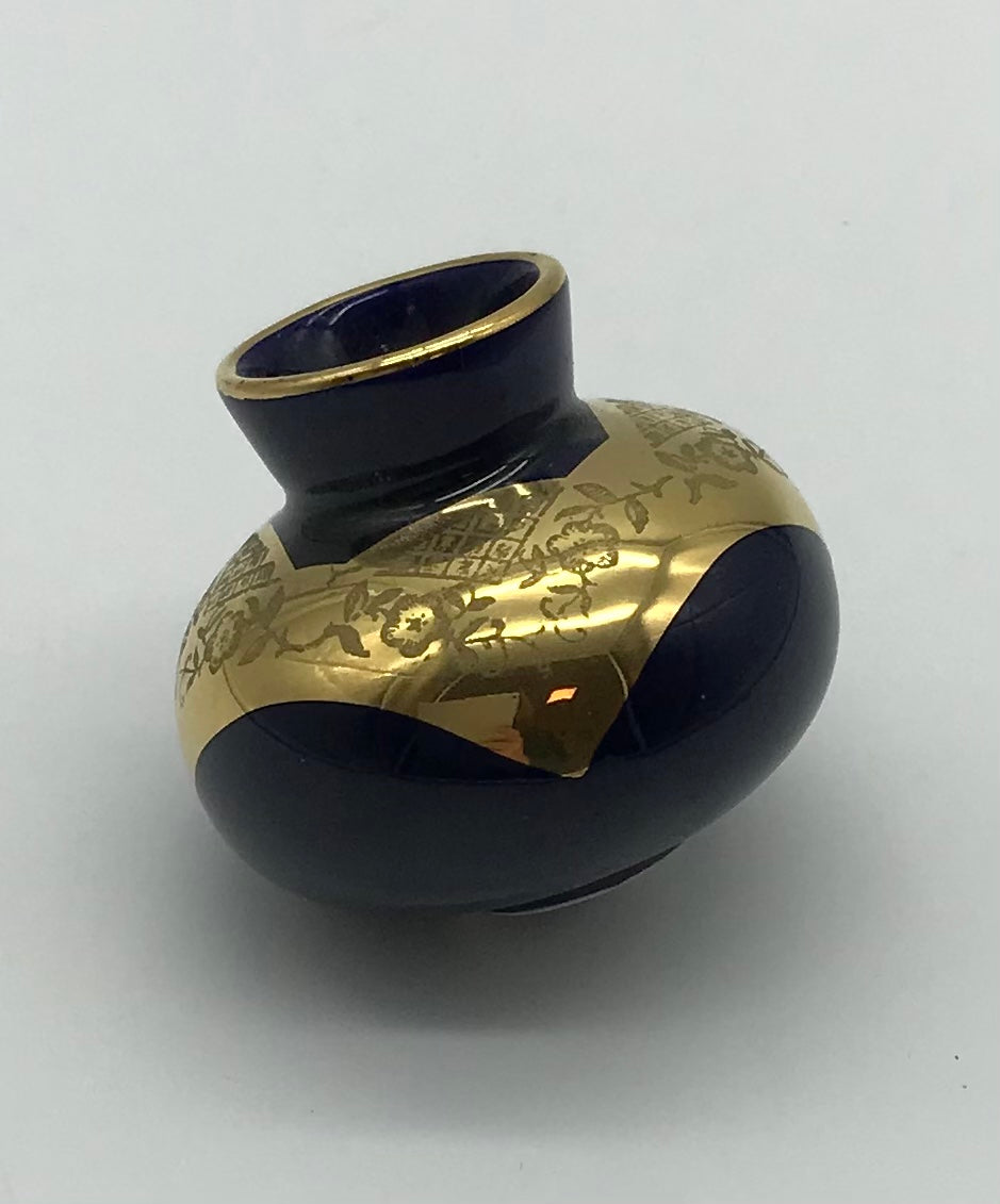 Kleine Vase Dunkelblau Gold Blumen Dekor