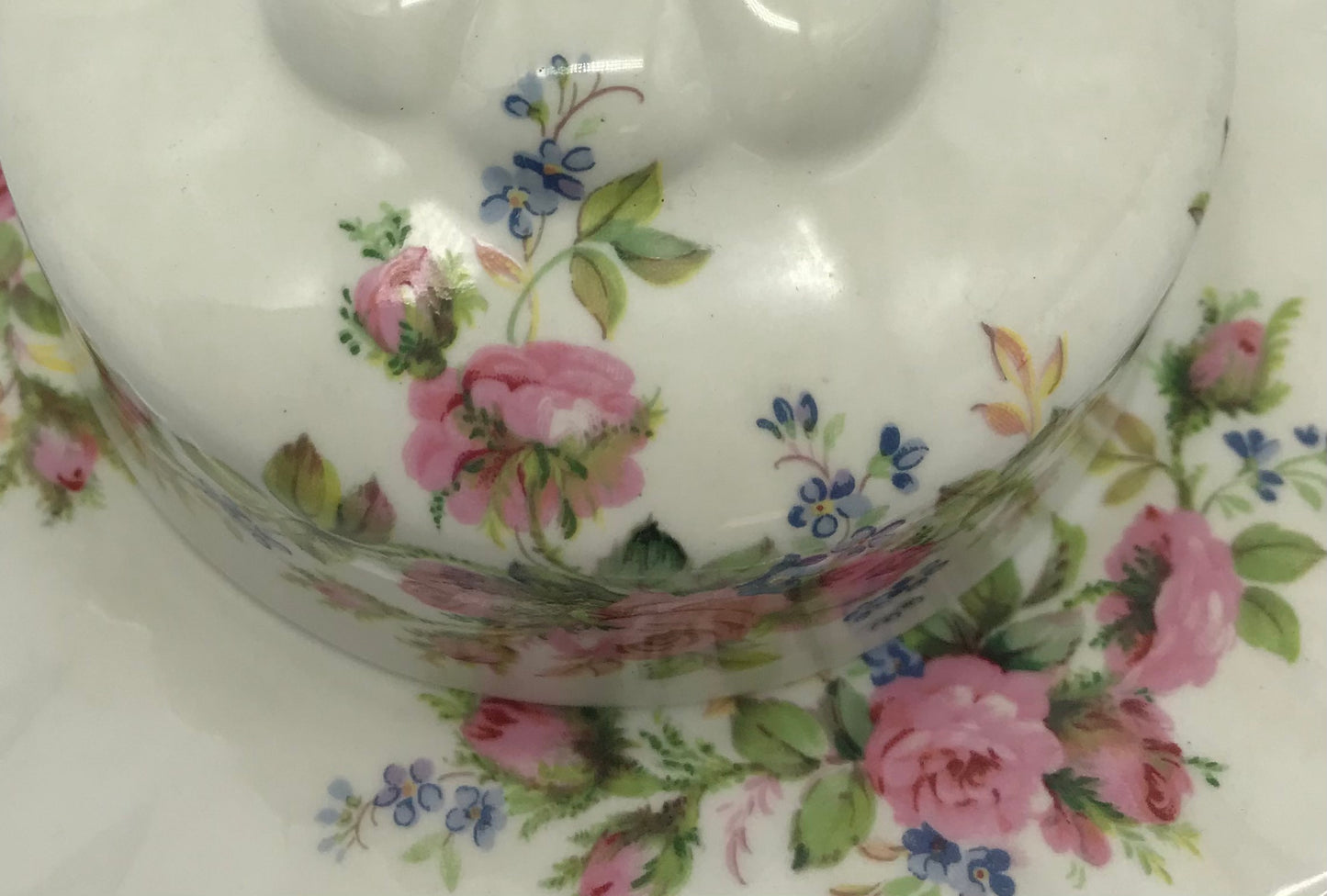 Royal Albert-Porzellan-Bone China-England-Moss Rose, Butterdose, Teller mit Haube