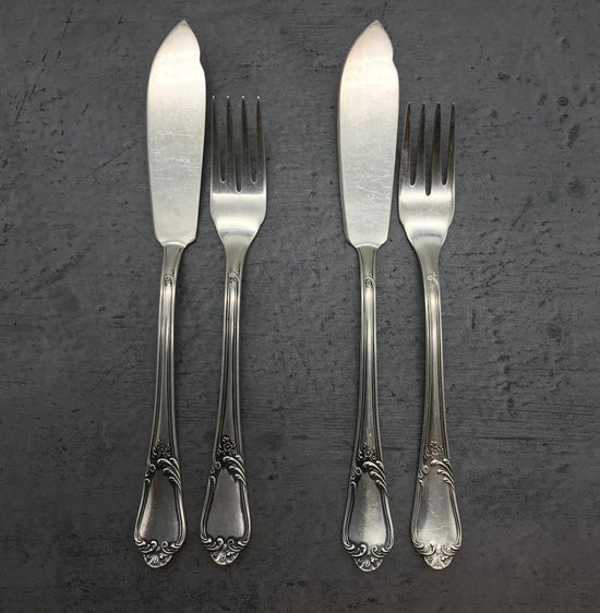 Fischbesteck, 4 Tlg., MFN 100er Silber, 2 Gabeln und 2 Messer