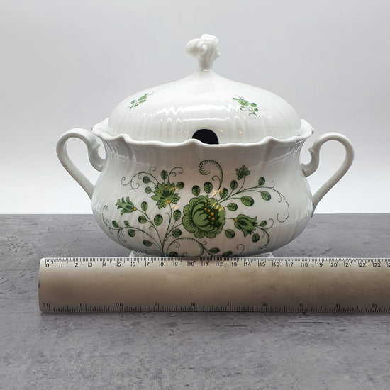 Royal Tettau Bavaria Germany Suppenterrine, große Schale mit Deckel, grünes Blumenmotiv