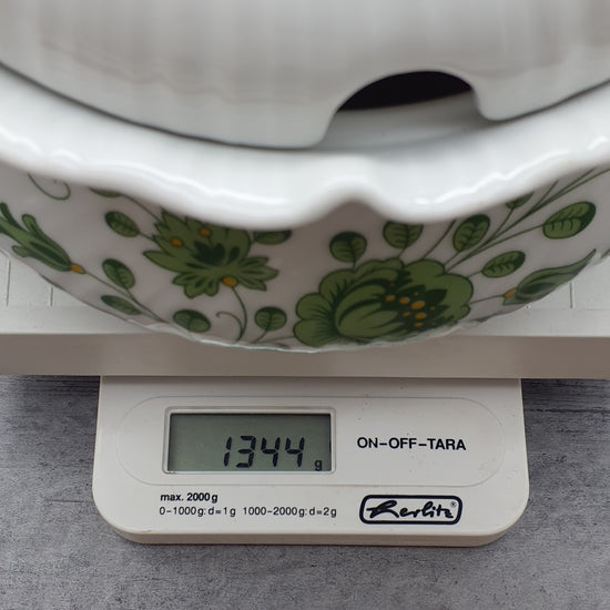 Royal Tettau Bavaria Germany Suppenterrine, große Schale mit Deckel, grünes Blumenmotiv