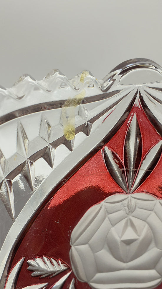 Blumen Vase aus Glas mit Podest "Anna Hütte"Bleikristall, rotes Blumenmotiv