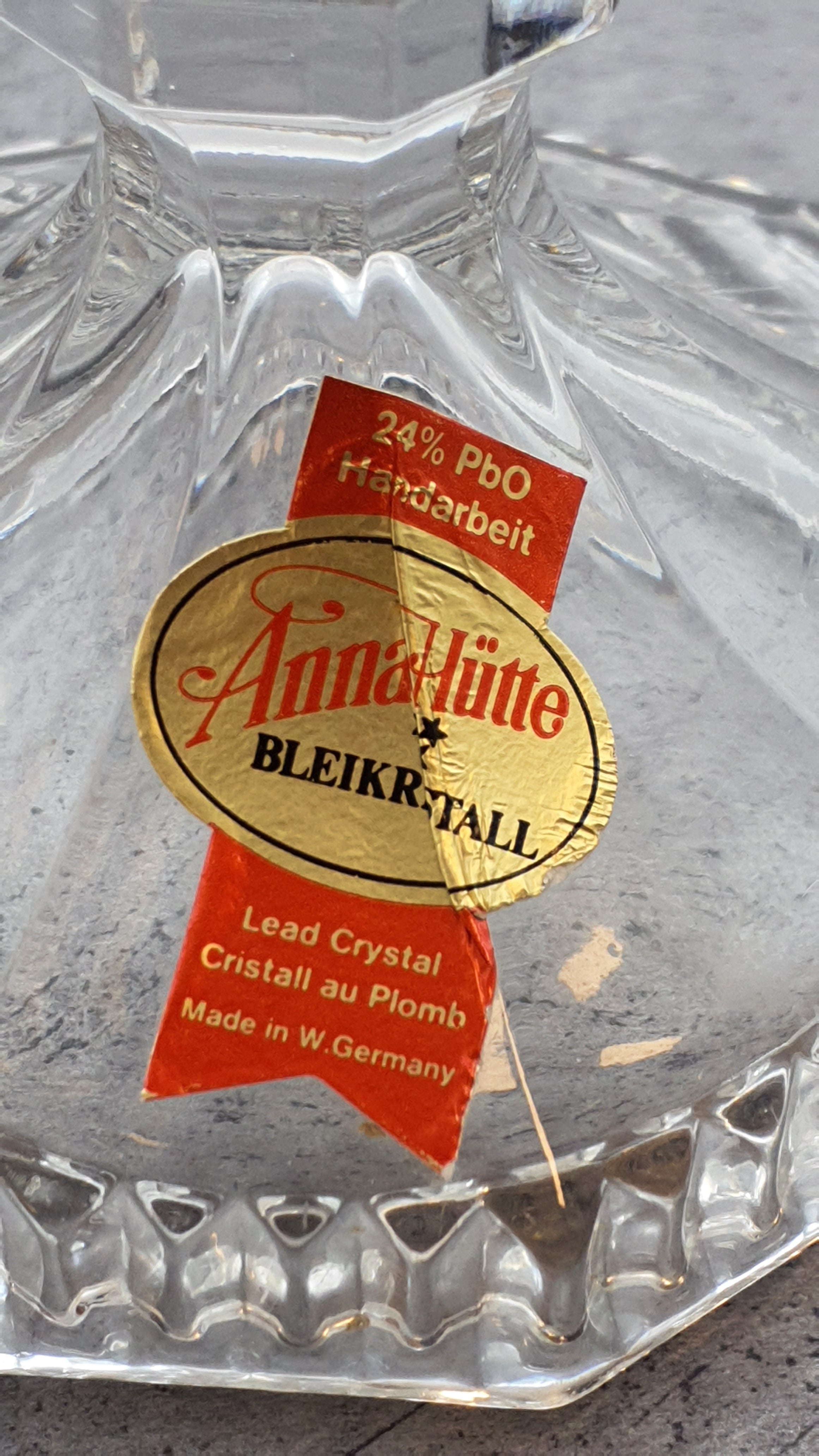 Blumen Vase aus Glas mit Podest "Anna Hütte"Bleikristall, rotes Blumenmotiv