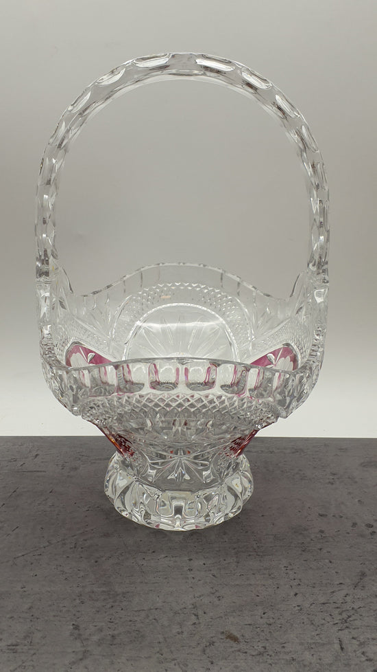 Gebäckschale-Konfektschale mit Griff/Henkel aus Glas"Anna Hütte"Bleikristall-Blumenmotiv, rot