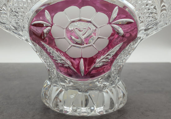 Gebäckschale-Konfektschale mit Griff/Henkel aus Glas"Anna Hütte"Bleikristall-Blumenmotiv, rot